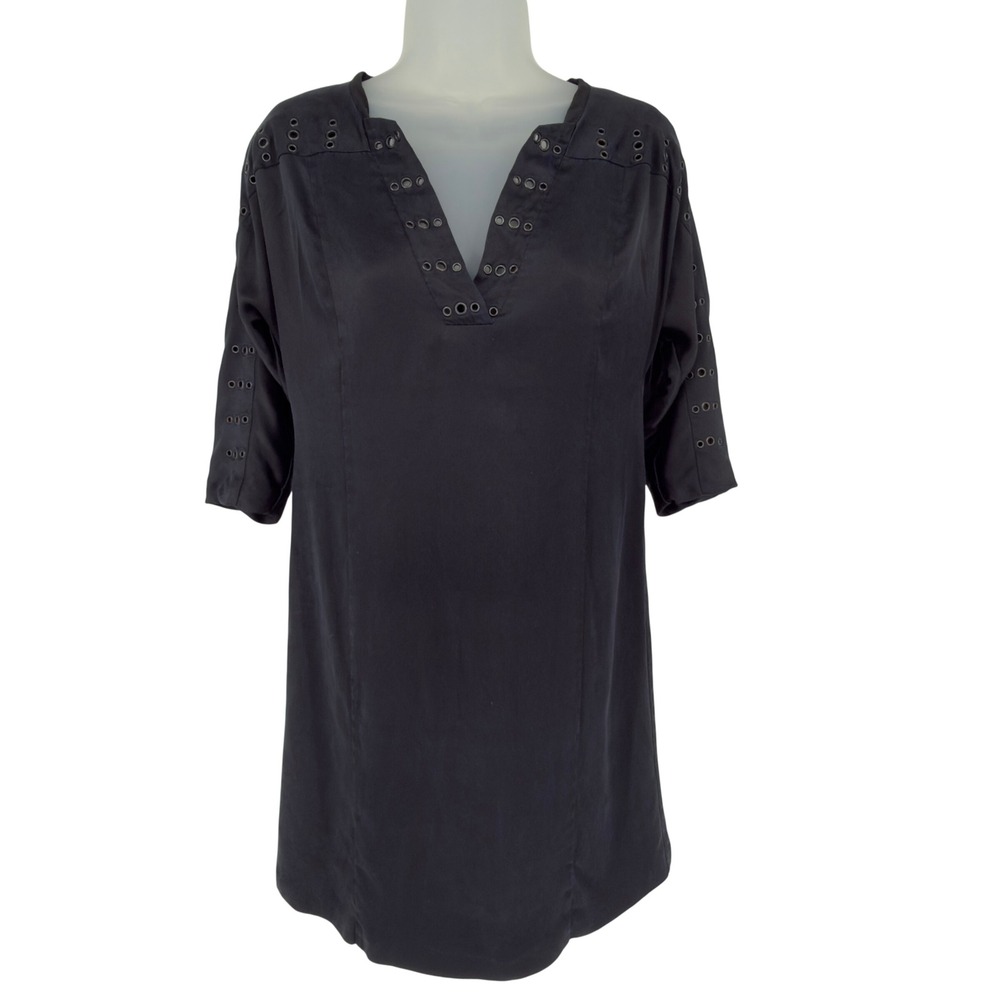 Kenneth Cole Black Silk Shift Dress Eyelet Studded Mini Dress XS